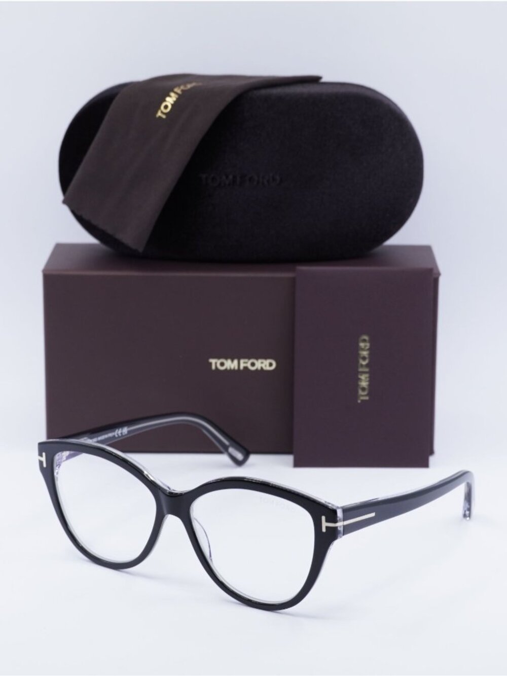 Tom Ford FT5954-B 003 Cat Eye Eyeglasses 54mm - Black/Crystal / Blue Light Block